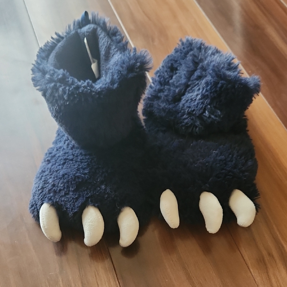Carter's Boy's Furry Monster Paw Slippers - Navy Blue